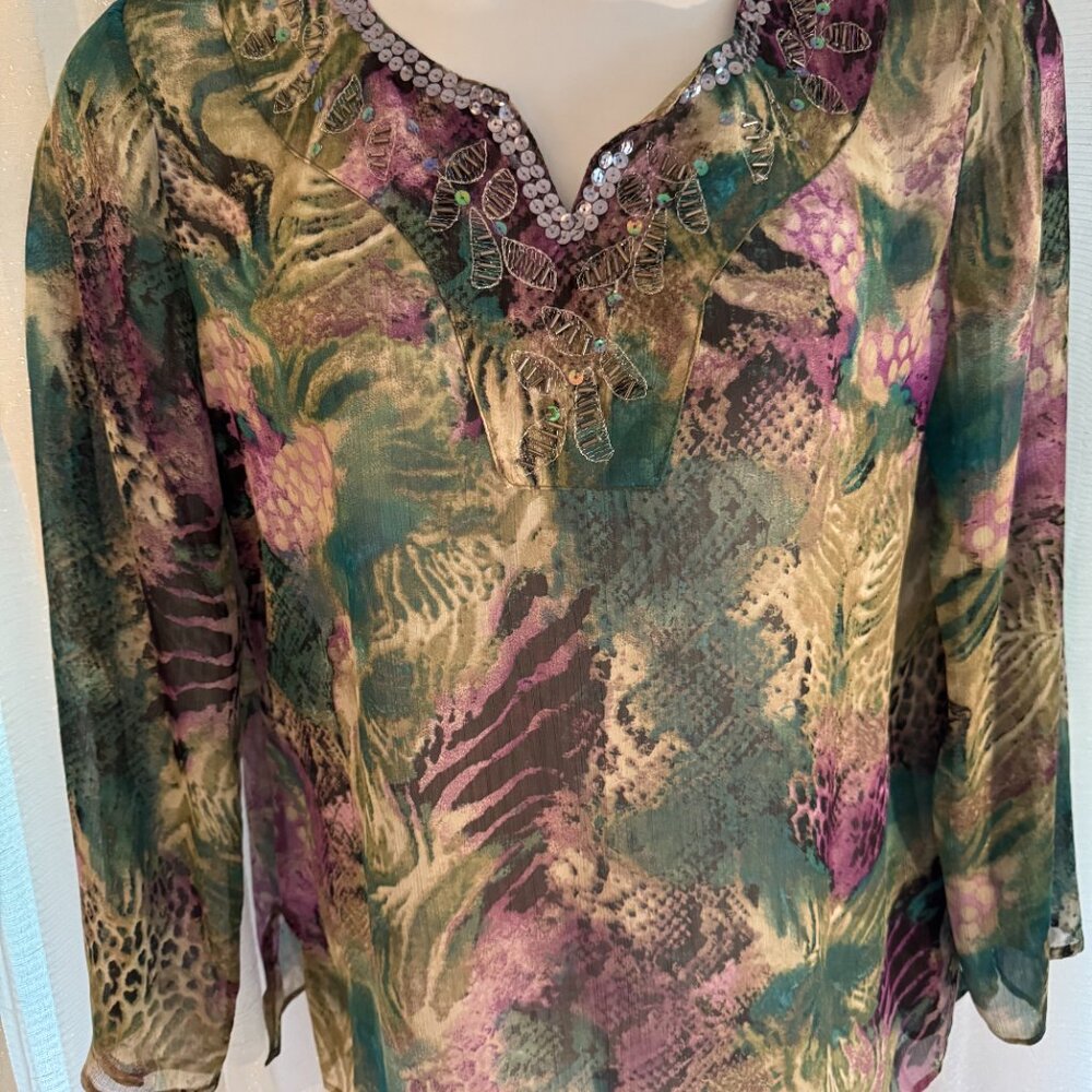 Chicos Print Blouse. XL Size 2